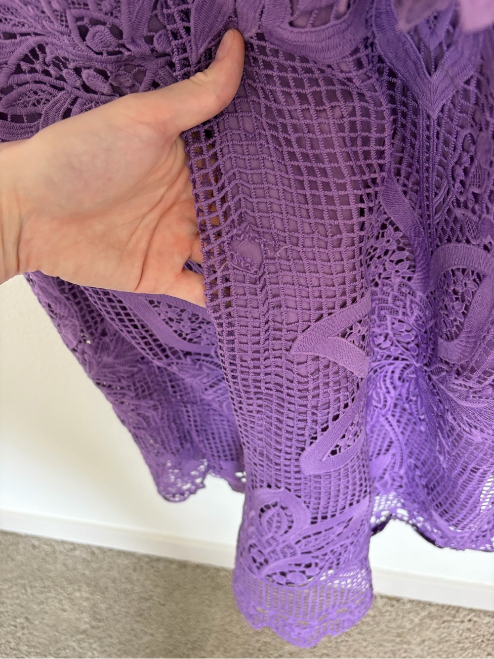 FARM Rio Purple Crochet Midi Dress with Tie Waist - Picture 6 of 9